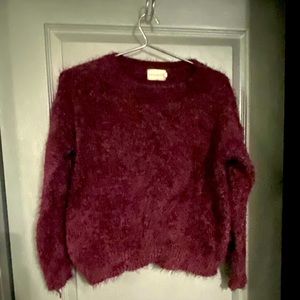 Fluffy burgundy cropped sweater